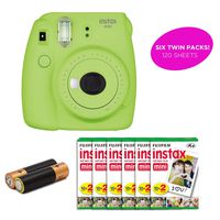 Fujifilm- Instax Mini 9 Instant Camera Product Bundles | Film Pack Options | Renewed (Mini 9 + 6 Film Pack, Lime Green)