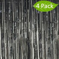 Deruicc 4 Pack Black Foil Curtains 3ft x 8ft Tinsel Fringe Curtains Shimmer Curtain Birthday Wedding Party Christmas Photo Booth Backdrop Decorations