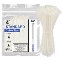 Neiko 51259A Natural White Cable Zip Ties, 200-Piece | 4-Inch Length | 18-lbs Tensile Strength