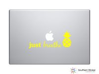 Just Breathe Text Pinapple Hawaii Aloha Black Bathroom Silhouette Macbook Symbol Iphone Apple Ipad Decal Skin Sticker Laptop (Yellow)