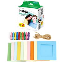 Fujifilm instax Square Instant Film + Hanging Photo Frames for Square Film Assorted Colors - Deluxe Accessory Bundle (20 Exposures)