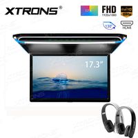 XTRONS 17.3 Inch 16:9 Ultra-Thin FHD Digital TFT Screen 1080P Video Car Overhead Player Roof Mounted Monitor HDMI Port 19201080 Full High Definition New Version IR Headphones(Black&White)