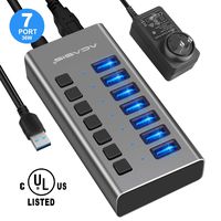 Powered USB Hub - ACASIS 7 Ports 36W USB 3.0 Data Hub - with Individual On/Off Switches and 12V/3A Power Adapter USB Hub 3.0 Splitter for Laptop, PC, Computer, Mobile HDD, Flash Drive and More