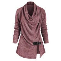 Eoeth Women's Solid Pile Collar Blouse Casual Long Sleeve Pullover Shirts T-Shirts Solid Side Fork Tops Tracksuits Red