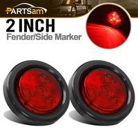 Partsam 2pcs Red Led Light Trailer 2" Round w/Plug & Grommet Kits Marker 4 LED, Flush Mount Red 2 Inch Round Led Trailer Lights, Sealed 2 Inch Round Led Marker Lights Red RV Trucks