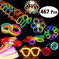 BUDI 200 Glow Sticks 467Pcs Glow Party Favors for Kids/Adults: 200 Glowsticks Party Packs 7 Colors & Connectors for Glow Necklace, Flower Balls, Luminous Glasses and Triple/Butterfly Bracelets