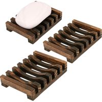 Anwenk 3Pack Soap Dish Wooden Soap Saver Holder Soap Tray for Bathroom Shower Rectangular Sink Drainer Hand Craft for Soap,Sponges and More