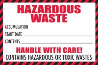 Hazardous Waste Label with Handle with Care, 4"x6", 100 Pack, Red and White Label,  Contains Hazardous Or Toxic Wastes Warning,Self-Adhesive