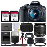 Canon EOS Rebel T7 DSLR Camera + EF-S 18-55mm f/3.5-5.6 is II + 58mm 2X Professional Telephoto & 58mm Wide Angle Lens + 2X 64GB Memory Card + Photo4less DC59 Case + Tripod + Slave Flash + Card Reader
