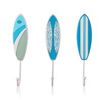 Tumbler Home Tropical Surfboard Wall Hooks - Set of 3 - Blue/Green/White Theme - 9" Tall