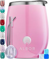 Albor Triple Insulated Wine Tumbler with Lid Stainless Steel 12 Oz Tumbler Millennial Pink