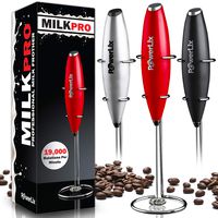 PowerLix Milk Frother Handheld Battery Operated Electric Foam Maker For Coffee, Latte, Cappuccino, Hot Chocolate, Durable Drink Mixer With Stainless Steel Whisk, Stainless Steel Stand Include (Red)