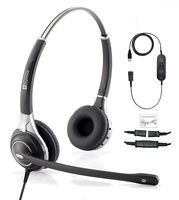 TruVoice HD-750 Premium Double Ear Headset with Noise Canceling Mic, Detachable USB Bottom Cable with Call Controls and Mute Functionality (for USB Softphones, Laptops and Computers) Skype Compatible