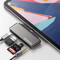 USB C Hub Adapter for 2018 2019 iPad Pro 12.9" 11", 4-in-1 Mini Type C Hub with SD/MicroSD Card Reader, PD Charging, USB2.0, 3.5mm Headphone Jack Compatible with MacBook(Pro) 2019/2018/2017