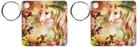 3dRose A magical unicorn peers out from a floral enchanted realm in this artwork - Key Chains, 2.25 x 4.5 inches, set of 2 (kc_11664_1)