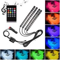 Car Led Strip Lights,XIANKO Car LED Light Interior 4pcs 48 LED DC 12V Multi-Color Music Under Dash Lighting Kit with Sound Active Function and Wireless Remote Control-Car Charger