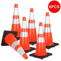 Reliancer 6PCS 28" Traffic Cones PVC Safety Road Parking Cones with Black Weighted Base w/6"&4" Reflective Collars Fluorescent Orange Hazard Cones Construction Cones for Traffic or Home Improvement