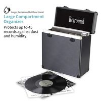 Retround Vintage Retro Vinyl Leather Record Holder Case, LP Storage Carrying Case for 78 rpm, 45 rpm, 33 rpm, Collections Storage Organizer Display Box-12 Inch (Graphite Black)