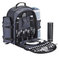 Picnic Backpack for 4 by Evolved - Waterproof Family Picnic Rucksack with Blanket - Premium Gray Backpack for Picnic with Tableware for 4 People and 16 oz Insulated Thermos - Ideal for Camping