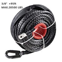 Synthetic Winch Rope 95ft x 3/8" Winch Line Cable with Protective Sleeve 20500LBs for ATV UTV Jeep Truck Boat KFI Ramseys