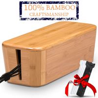 TEYGA Bamboo Cable Management Box - Stylish Cord Organizer Box Hides Power Strip and Keeps Cords Untangled - Surge Protector Cover Keeps Children Safe - Eco-Friendly TV Cord Box for Home and Office (Renewed)