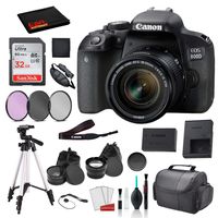Canon EOS 800D (Rebel T7i) 18-55mm is STM Lens (Black) Bundle -SanDisk 32gb SD Card + 3PC Filter Kit + More - International Model