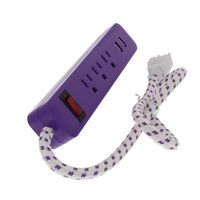 Bright-Way Grounded Power Strip - 3 Outlet, 2 USB - Purple