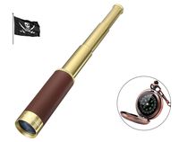 Laupha Retro Pirate Telescope Zoomable 25x30 Spyglass Portable Collapsible Handheld Telescope Vintage Monocular for Kids & Classical Collection Compass for Camping Hunting Boating Gift