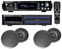 Home Theater Bluetooth Receiver+Equalizer EQ+(4) 8" Black Ceiling Speakers