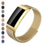 Meikeio Replacement Bands Compatible for Fitbit Charge 3, Charge 3 Stainless Steel Metal Bands(Gold,Small)