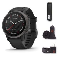 Garmin Fenix 6S Sapphire - (Black w/Black Band) Bundle with PowerBank + USB Car Charger + USB Wall Charger (4 Items)