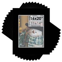 Mat Board Center, Pack of 10, 16x20 for 11x14 Black Color Mats - Bevel Cut, Acid Free, 4-ply Thickness, White Core - for Pictures, Photos, Framing
