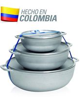IMUSA USA R200-CALDERO22C Traditional Colombian Natural 3-Piece Caldero Set, 18 by 24 by 28cm, Silver