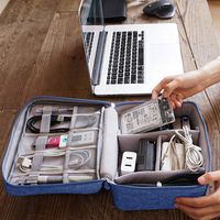 SoloTravel Waterproof Portable Zippered Electronics and Gadget Accessories Travel Storage Organizer with 3 Removable Dividers Bag (Blue)