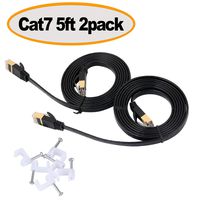 Cat 7 Ethernet Cable 5 ft (2 Pack) Black - Shielded (STP) Flat Computer Cable with Snagless Rj45 Connectors- 5 feet (2 Pack)