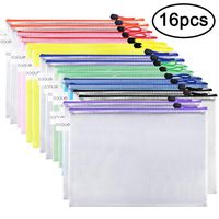 EOOUT 16pcs Mesh Zipper Pouch Document Bag, Waterproof Zip File Folders, Letter Size/A4 Size, for Office Supplies, Travel Storage Bags, 8 Colors