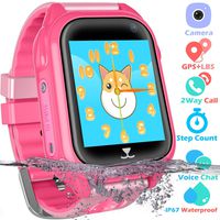 PTHTECHUS Kids Waterproof GPS Smart Watch for Boys Girls,Students Touch Screen Smartwatch with GPS Tracker Voice Chat One Key SOS for Help Clock Camera,Suitable for Childrens Aged 4-12, Pink