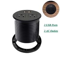 Leopardprintfans Desktop Power Outlet Hidden Power Grommet with 2 USB Charger and 2 Power Socket,Desk Hole Grommet Outlet with 6ft Extension Power Cords (Black)