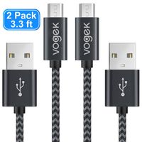 Micro USB Cable, Vogek 2-Pack 3.3ft Nylon-Braided Quick Charge Data Sync Cable Cord with Metal Connectors for Samsung, Kindle, HTC, Nexus, LG, Sony, Xbox, PS4, and More - Black (Black)