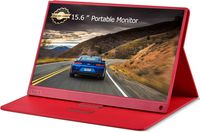 Portable Monitor - Halnziye 15.6 Inch Full HD 1080 IPS Screen Gaming Monitor with USB-C Type-C HDMI, Built-in Dual Speakers/Smart Case Portable Monitor for Laptop, PS4, Xbox, Switch, Phone (Red)