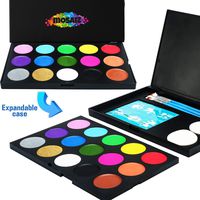 Non-Grease Face Painting Kit 15 Colors with 2 Metallic Gold and Silver, 3 Brushes, 30 Stencils, 2 Sponges - Professional Face Paint for Sensitive Skin, Halloween Makeup, Facepaints Party, Kids Safe