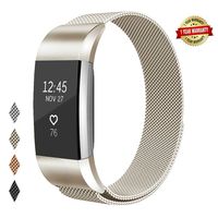 Yikee Replacement Bands Compatible with Fitbit Charge 2. Men Women Adjustable Stainless Steel Metal Mesh Smartwatch Accessories Band Strap with Magnetic Closure (Champagne, L(6.1" - 9.9"))