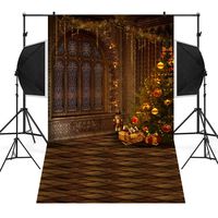 Sunshinehomely 3x5ft Christmas Photography Backdrop Brick Fireplace Deer Christmas Tree Backgrounds Children Photography (C)