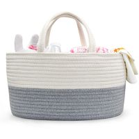 Baby Diaper Caddy Organizer - Changing Table Organizer - Rope Nursery Storage Bin with Removable Insert - Baby Shower Gift Basket & Newborn Registry Must Haves (Grey)