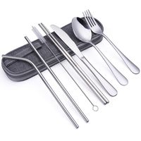 Portable Stainless Steel Flatware Set, Travel Camping Cutlery Set, Portable Utensil Travel Silverware Dinnerware Set with a Organizer Case ... (8-pieces flatware set silver)