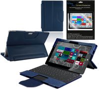 Navitech - Microsoft Surface Pro 3 Blue Bycast Leather Case/Cover & Anti Glare Screen Protector/Guard