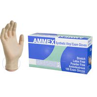 AMMEX Medical Clear Synthetic Vinyl Gloves -  4 mil, Stretch, Latex Free, Powder Free, Disposable, Non-Sterile, Medium, VSPF44100-BX, Box of 100