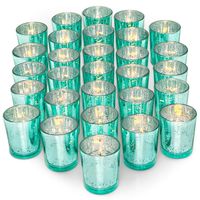 LETINE 36pcs Votive Candle Holders for Party Decorations - Mercury Glass Teal Tealight Candle Holder for Wedding/Birthday/Bridal/Baby Shower Centerpieces