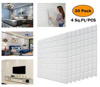 DeElf 20 PCS 3d Brick Wallpaper Peel and Stick Panels, White Brick Textured Effect Wall Decor Adhensive Wall Paper for Bathroom, Kitchen, Living Room Home Decoration 80 Square Feet Coverage