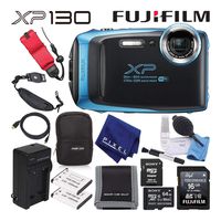 Fujifilm FinePix XP130 Waterproof Digital Camera (Sky Blue) Advanced Accessory Bundle with 64GB Memory Card + Extra Battery + Battery Charger + Floating Wrist Strap